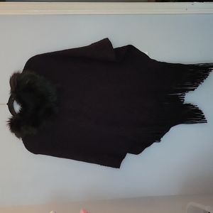 NWT Faux Fur Trimmed Sweater Poncho